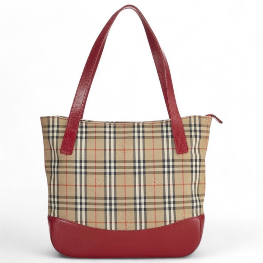 Very Clean Vintage Burberry Red Haymarket Bag